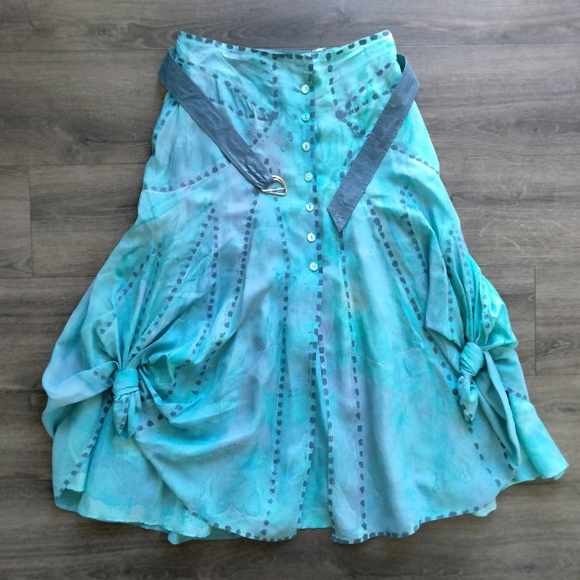 Silk Studio Collection Tie Dye Silk Turquoise Button Down Vtg 90's Skirt Sz M/L - Picture 1 of 16